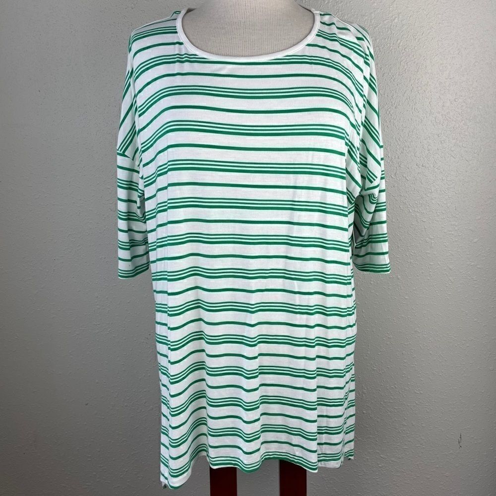 NWT JW Styles Green & White Striped Too Size M